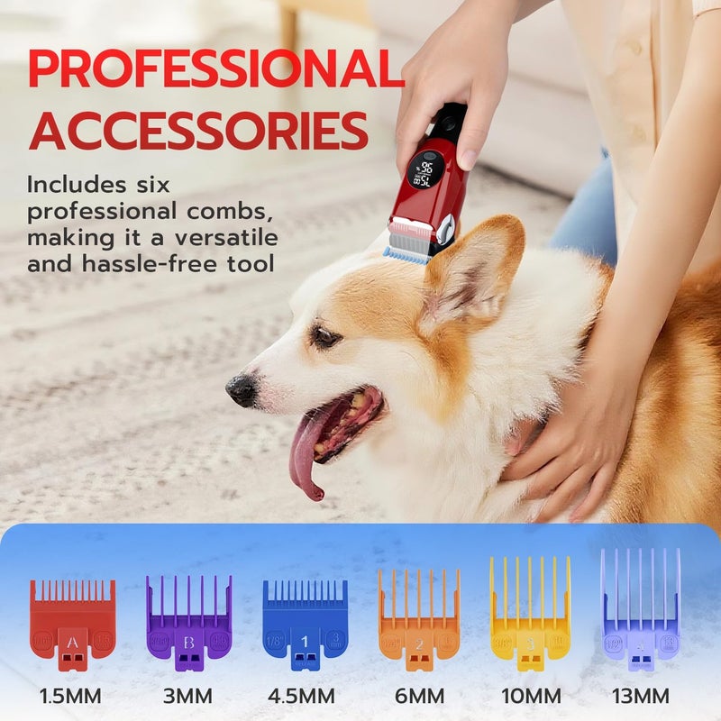 Mcbazel Dog Clippers Grooming Kit, Low Noise Rechargeable Cordless Adjustable Pet Hair Shaver Trimmers Set for Dogs, Cats and Other Pets - Red - Image 5